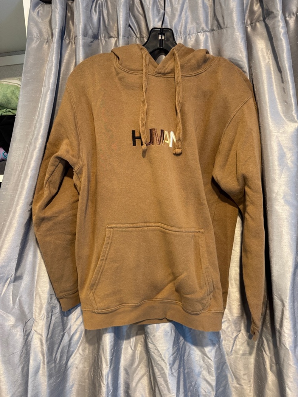 Wear the Peace Brown "HUMAN" Embroidered Hoodie Sz Medium
